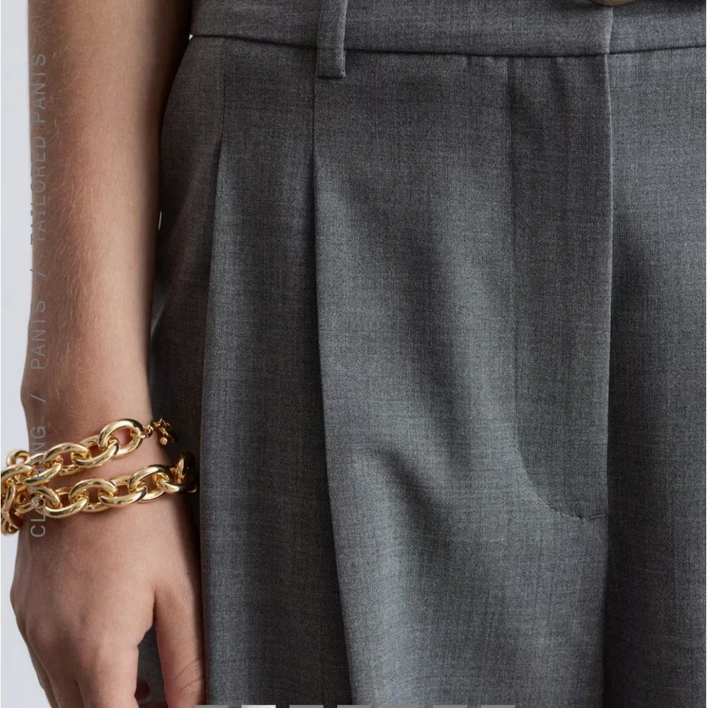 NWT & Other Stories Gray Pleated Wide-Leg Tailored Wool Trousers MSRP $179 - Picture 4 of 12